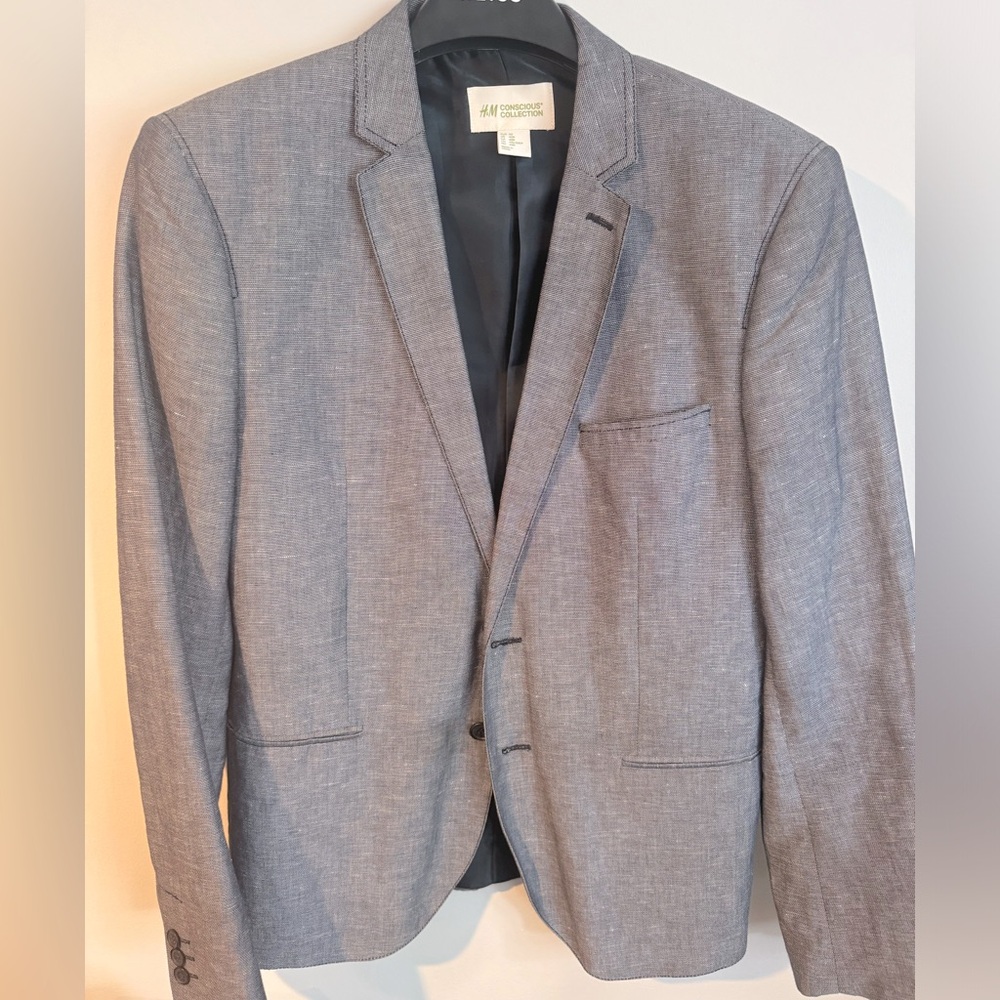 H&M Linen/Cotton Blend Light Blue Blazer Size 40R